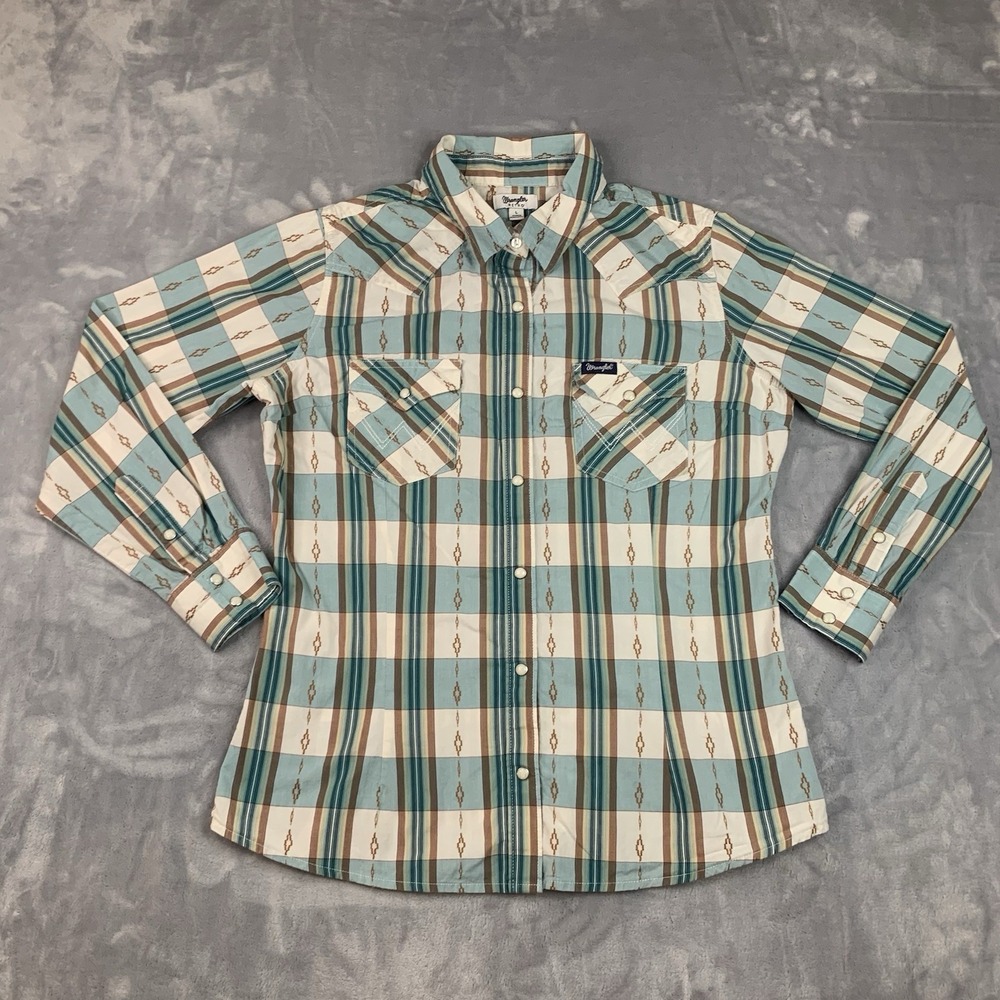 Wrangler Retro Women's L‎ Plaid Print Long Sleeve Snap Western Shirt